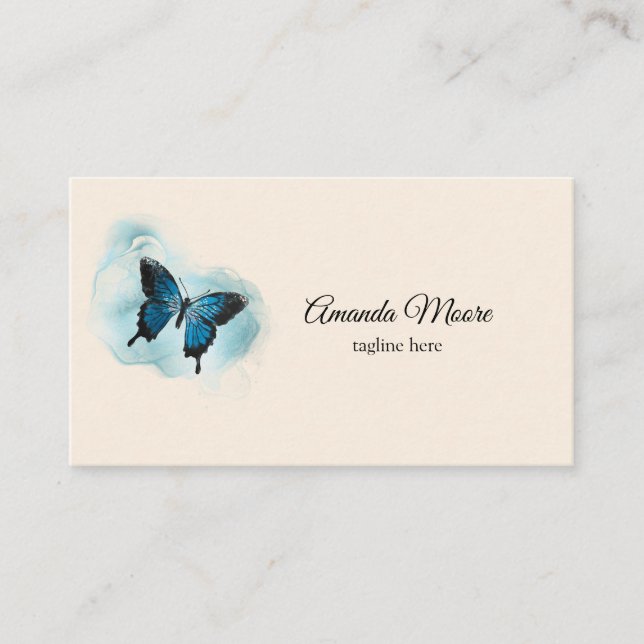 Tarjeta De Visita salón de belleza elegante de mariposa azul salón d (Anverso)