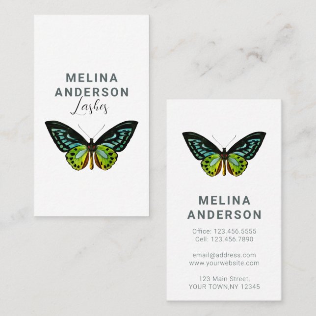 Tarjeta De Visita Salón de Belleza Elegante para Mariposa Mínima (Anverso / Reverso)