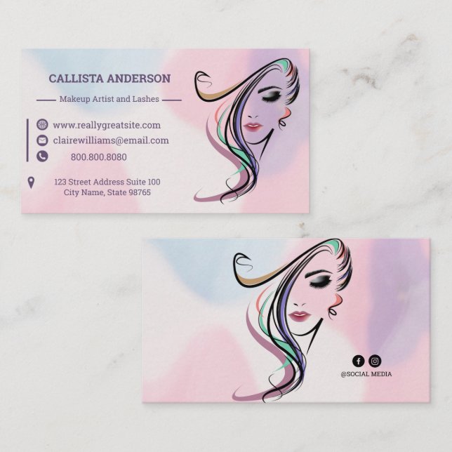 Tarjeta De Visita Salón de belleza Esmeralda Mujer Estilo de cabello (Anverso / Reverso)