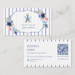 Tarjeta De Visita Salón de Belleza Estilista de Pelo Floral Azul