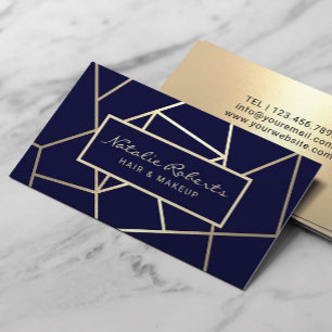 Tarjeta De Visita Salón de belleza estilo Navy & Gold Hair Geométr