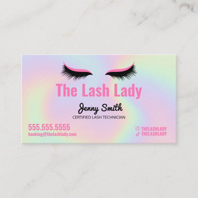 Tarjeta De Visita Salón de belleza EyeLash Tech Lash Holographic Rai (Anverso)