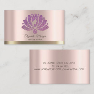 Tarjeta De Visita Salón de Belleza Flor de Loto Brillo Rosa Dorado