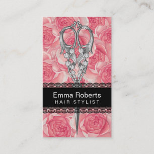 Tarjeta De Visita Salón De Belleza Floral Con Cabello Elegante Y Co