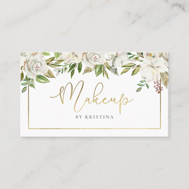 Tarjeta De Visita Salón de belleza floral del artista de maquillaje (Anverso)