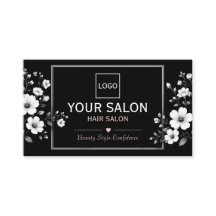 Salón de Belleza Floral Negro y Blanco Elegante