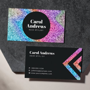 Tarjeta De Visita Salón de Belleza Glitter Holográfico Arcoíris Limp