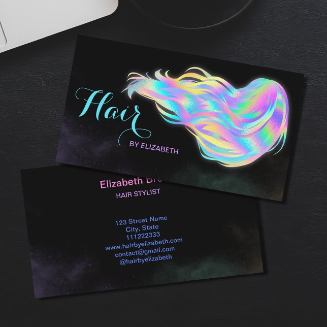 Tarjeta De Visita Salón De Belleza Glow De Purpurina Holográfico De  (Subido por el creador)