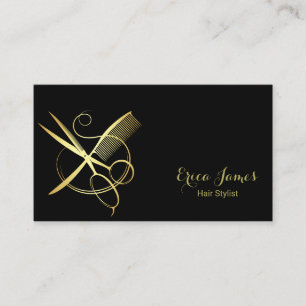 Tarjeta De Visita Salón de Belleza Golden and Black