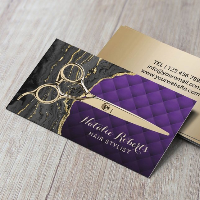 Tarjeta De Visita Salón De Belleza Hair Stylist Moderno Purple Gold  (Subido por el creador)