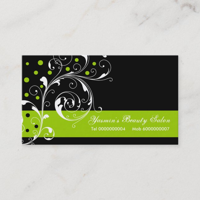 Tarjeta De Visita Salón de belleza hoja de desplazamiento floral neg (Anverso)