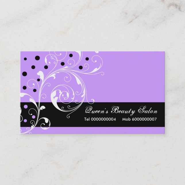 Tarjeta De Visita Salón de belleza hoja de desplazamiento floral neg (Anverso)