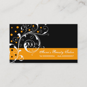 Tarjeta De Visita Salón de belleza hoja de pergamino floral naranja 