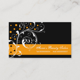 Tarjeta De Visita Salón de belleza hoja de pergamino floral naranja