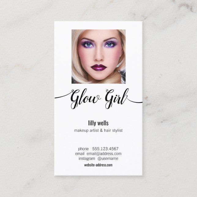Tarjeta De Visita Salón de belleza Imagen Fotografía Caligrafía Tipo (Anverso)