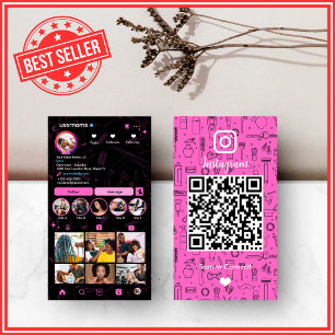 Tarjeta De Visita Salón de Belleza Instagram Rosa Código QR de Red