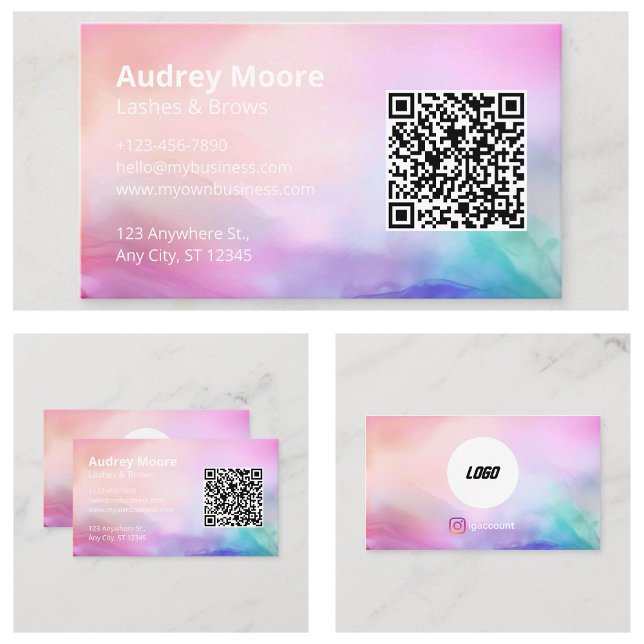 Tarjeta De Visita Salón De Belleza Lazas Brotes Logo Código QR (Beauty Salon Lashes Brows Logo QR Code Business Card
)
