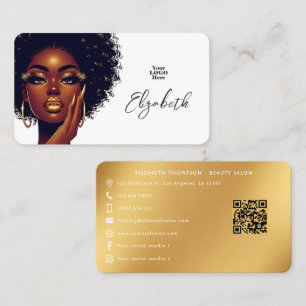 Tarjeta De Visita Salón de Belleza Melanin Glam con Estilo Afro Auda