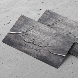 Tarjeta De Visita Salón de Belleza Metálica Grunge de Guión Elegante