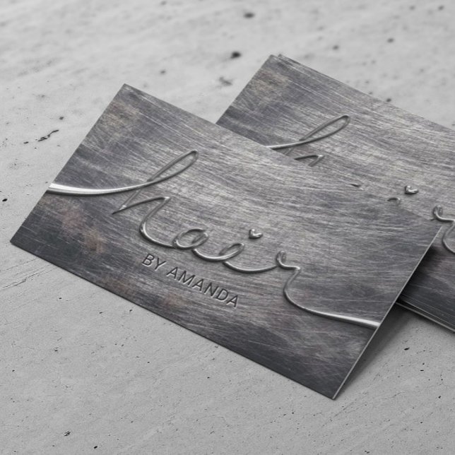 Tarjeta De Visita Salón de Belleza Metálica Grunge de Guión Elegante (Subido por el creador)