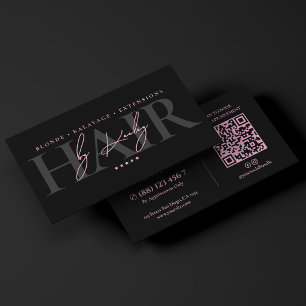 Tarjeta De Visita Salón de Belleza Minimalista Rosa y Negro Peluquer
