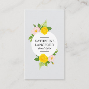 Tarjeta De Visita Salón De Belleza Mínimo Floral Wreath Gris