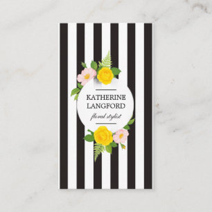 Tarjeta De Visita Salón De Belleza Mínimo Floral Wreath Striped