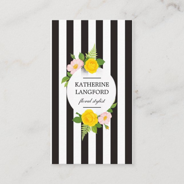 Tarjeta De Visita Salón De Belleza Mínimo Floral Wreath Striped (Anverso)