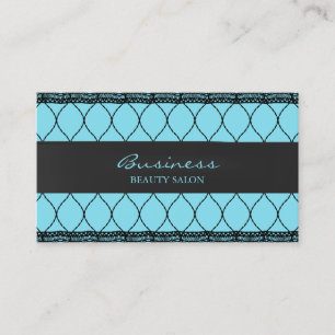 Tarjeta De Visita Salón de belleza moderno Blue Fishnet Lace
