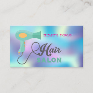 Tarjeta De Visita Salón de belleza moderno, holográfico, secador de 