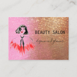 Tarjeta De Visita Salón de belleza moderno Purpurina Oro Rosa