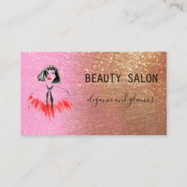 Tarjeta De Visita Salón de belleza moderno Purpurina Oro Rosa