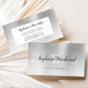Tarjeta De Visita Salón de Belleza Monograma de Metal Pulido Ombre P