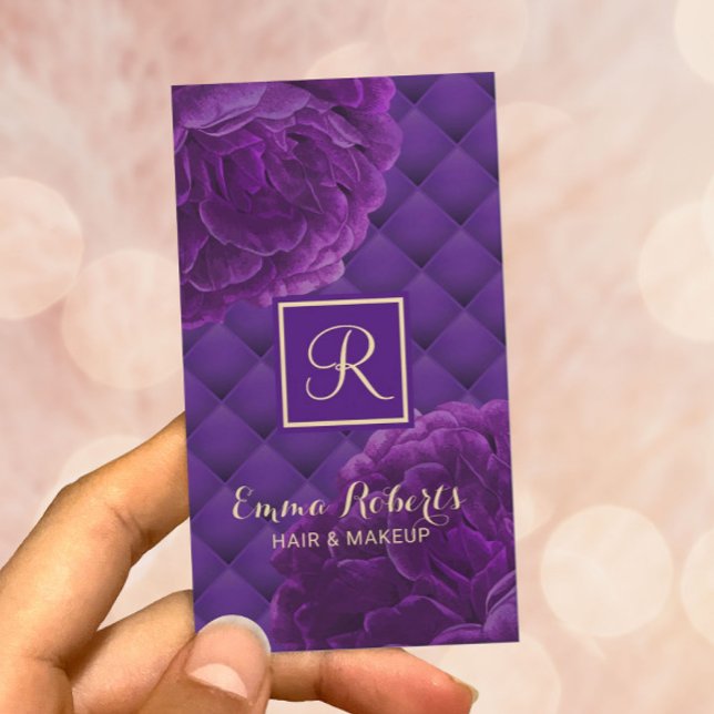 Tarjeta De Visita Salón de Belleza Monograma Morado Floral Elegante (Subido por el creador)