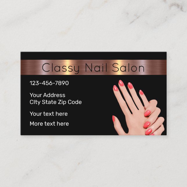 Tarjeta De Visita Salón de belleza Nail Clásico (Anverso)