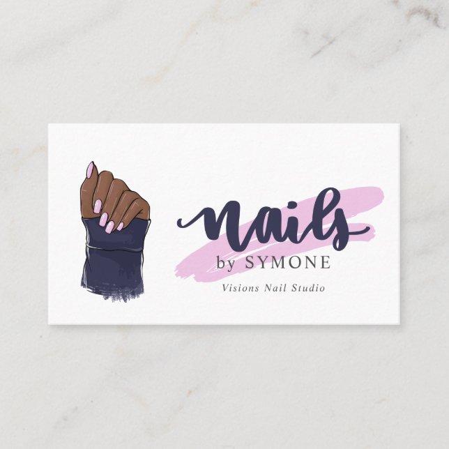 Tarjeta De Visita Salón de belleza Nail Tech Mano de Bonito ilustrad (Anverso)
