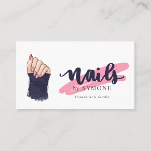 Tarjeta De Visita Salón de belleza Nail Technician and Navy Blue Bu