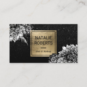 Tarjeta De Visita Salón de belleza negro floral moderno del