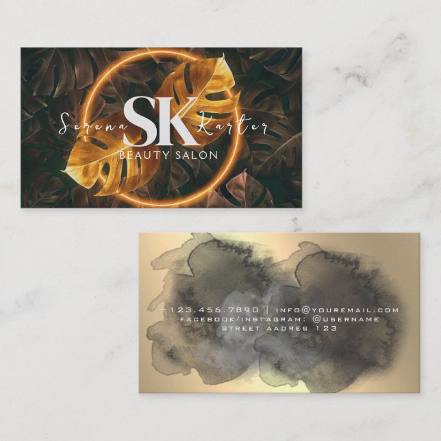 Tarjeta De Visita Salón De Belleza Neon Resumen Mujer Moderna (Anverso / Reverso)