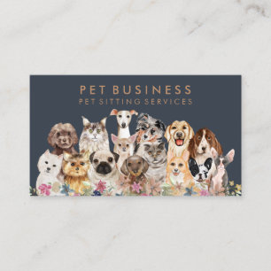 Tarjeta De Visita Salón de Belleza para Mascotas Flores Marrones Azu