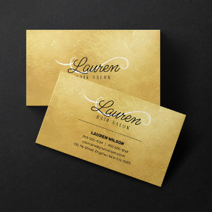 Tarjeta De Visita Salón de Belleza Peluquería Elegante Dorado Brilla