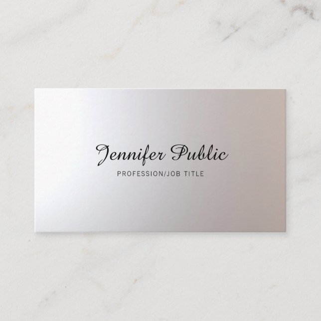 Tarjeta De Visita Salón De Belleza Peluquería Estilo Guión Plata De  (Anverso)