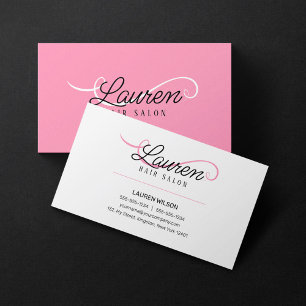 Tarjeta De Visita Salón de Belleza Peluquería Rosa Blanco Simple Min
