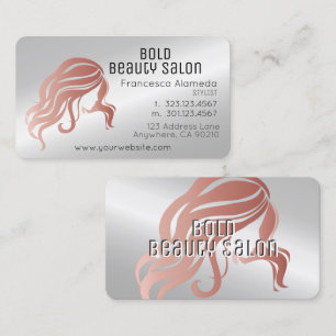 Tarjeta De Visita Salón de Belleza Plata Metálica y Oro Rosa