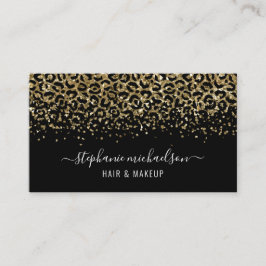 Tarjeta De Visita Salón de belleza Purpurina Leopard Gold