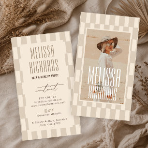 Tarjeta De Visita Salón de Belleza Retro Light Beige Groovy Foto Per