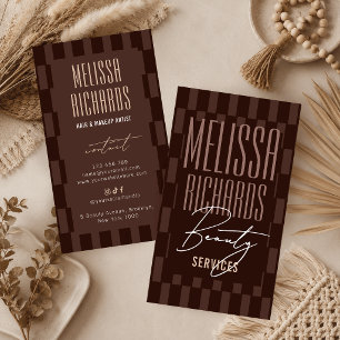 Tarjeta De Visita Salón de belleza retro profundo marrón groovy Hais