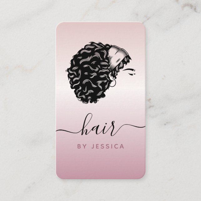 Tarjeta De Visita Salón de belleza Rosa Gold Curly Afro Hair Hairsty (Anverso)