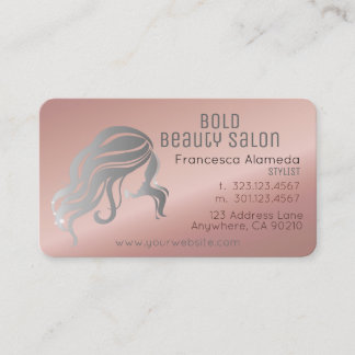 Tarjeta De Visita Salón de belleza Rosa metálico estilista oro + pla