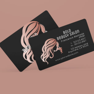 Tarjeta De Visita Salón de belleza Rosa metálico pelo dorado estilis